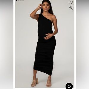 PinkBlush Black Runched One Shoulder Maternity Dress